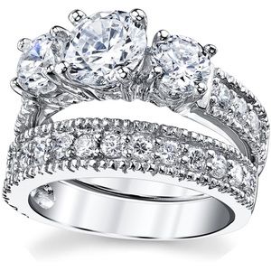 Wedding Band Engagement Bridal set ring paves valentines shiny sterling silver